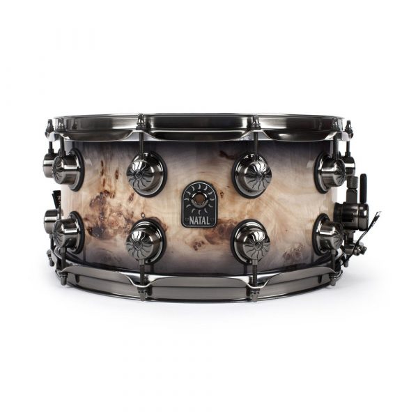 NATAL SD-MBB-BS37 MAPPA BURL SNARE 13 X 7  BLACK SMOKED GLOSS       BRUSHED NICKEL H/WARE