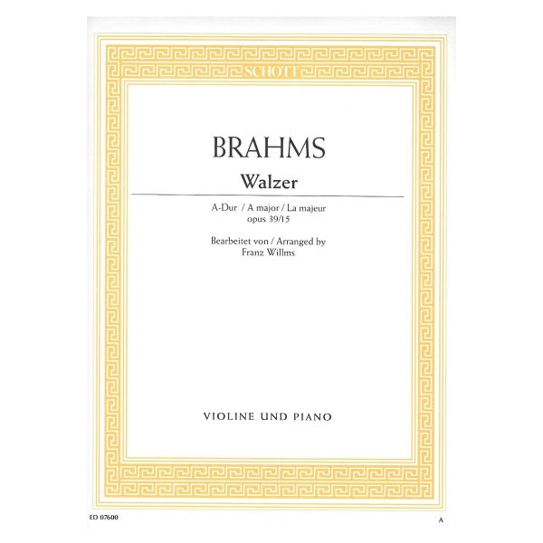 SCHOTT Brahms - Walzer In A Major Op.39/15 Βιβλίο για Πιάνο και Βιολί