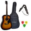 J.J Sunburst Πακέτο Ακουστικής Κιθάρας με Θήκη-Ζώνη-Πέννες