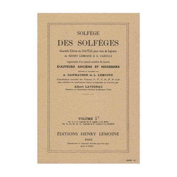 Solfege Des Solfeges, Vol.1C