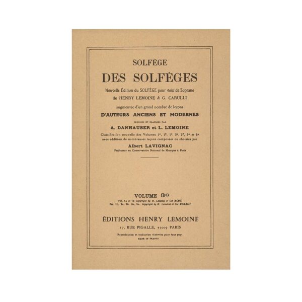 Solfege Des Solfeges, Vol.3G